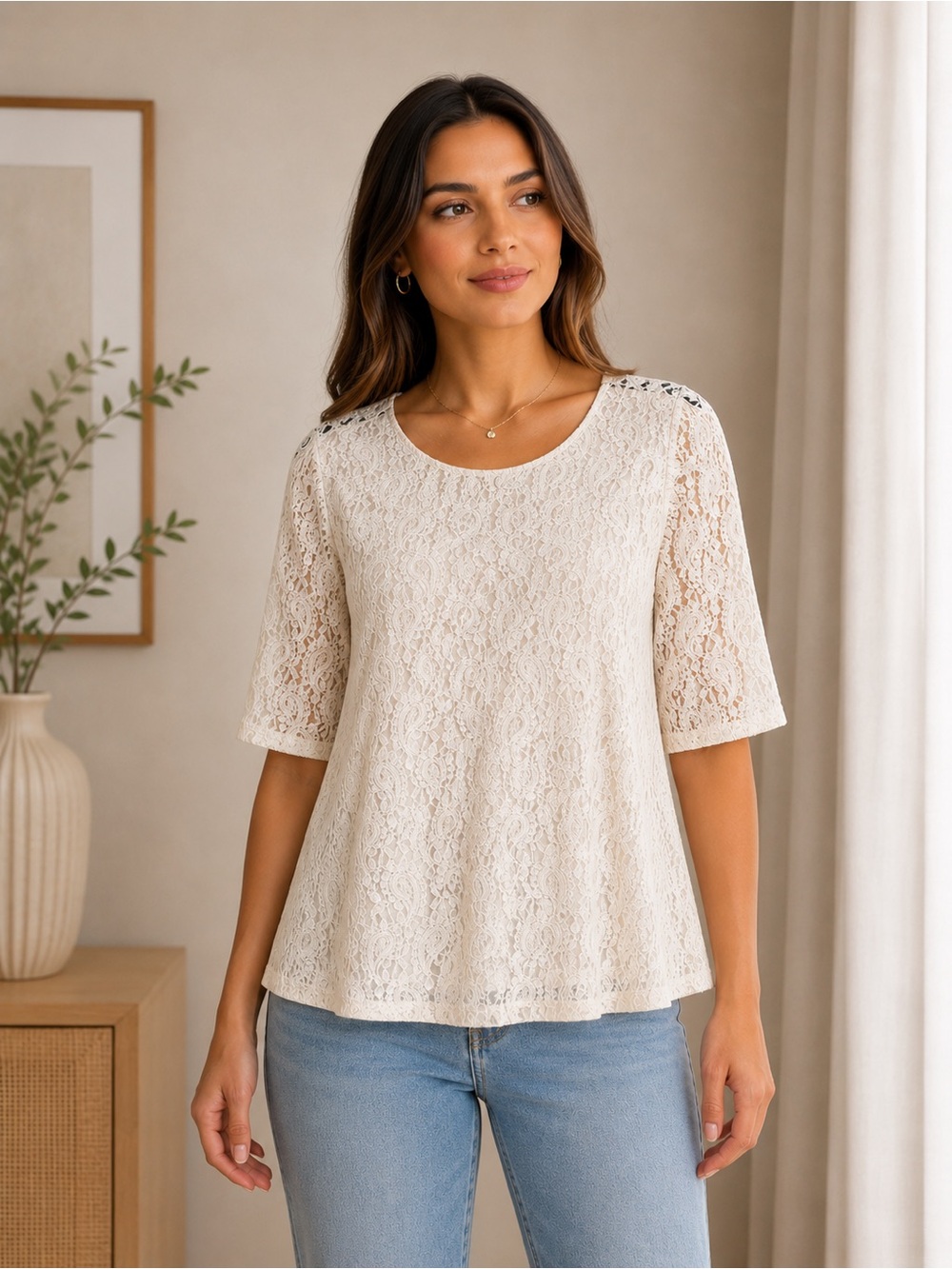 Monkii Ivory Lace A-Line Top Medium NWOT